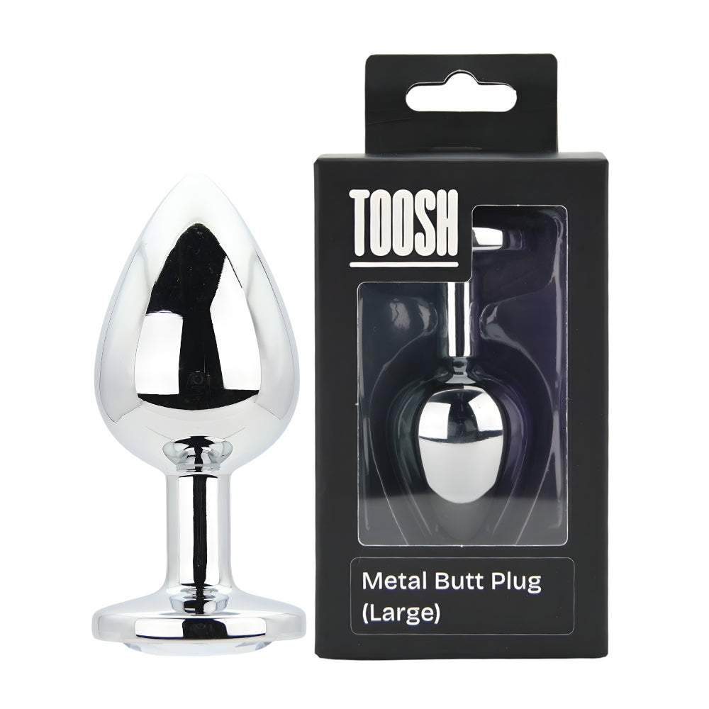 Toosh Silver Metal Butt Plug Large Clear Stone