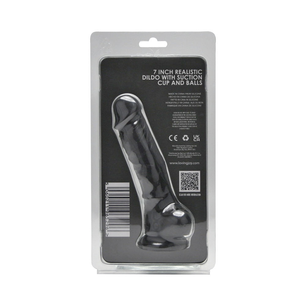 Loving Joy 7 Inch Realistic Silicone Dildo with Suction Cup and Balls Black Loving Joy
