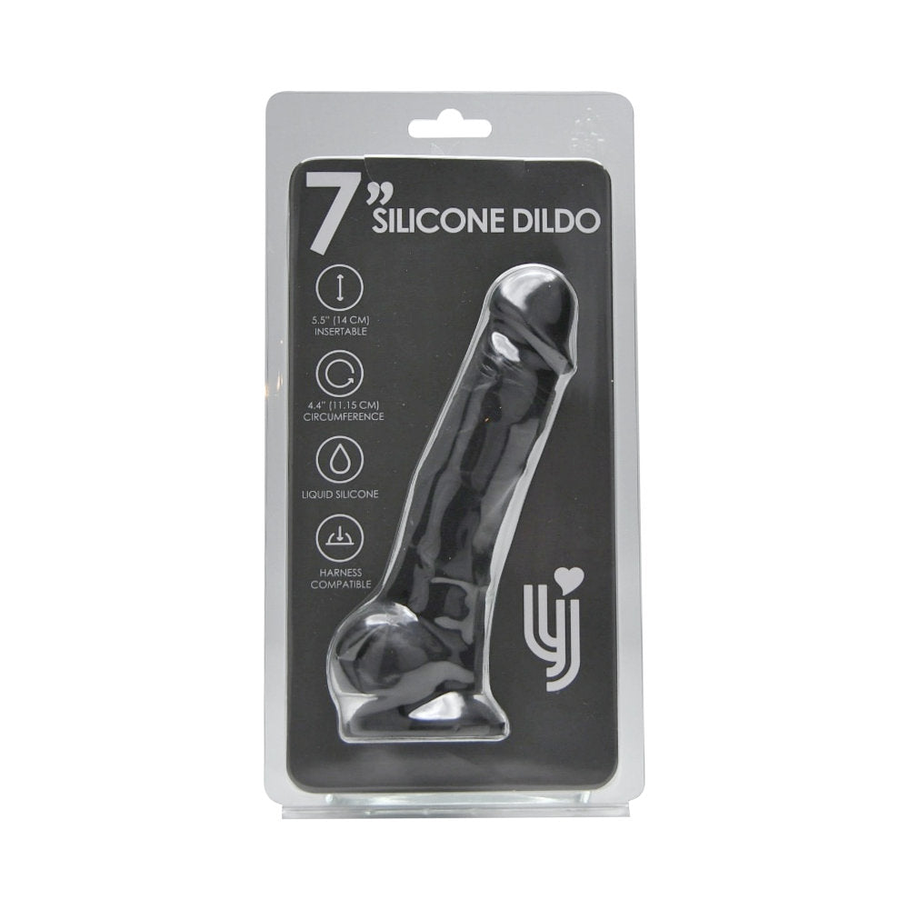 Loving Joy 7 Inch Realistic Silicone Dildo with Suction Cup and Balls Black Loving Joy