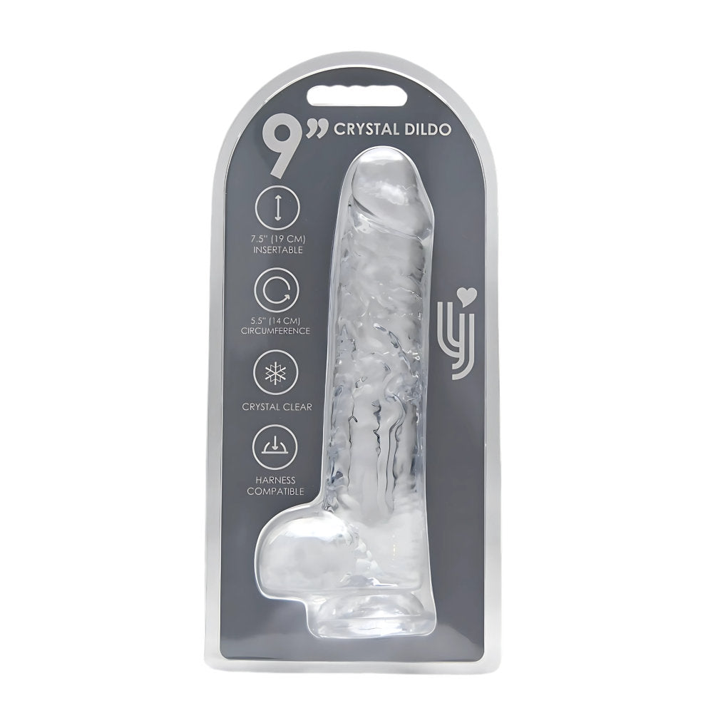 Loving Joy 9 Inch Dildo with Balls Clear Loving Joy